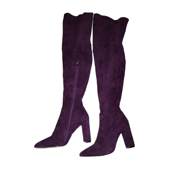 unbanded Shoes - Over the knee Purple Velvet Heel Boots Size 9.5